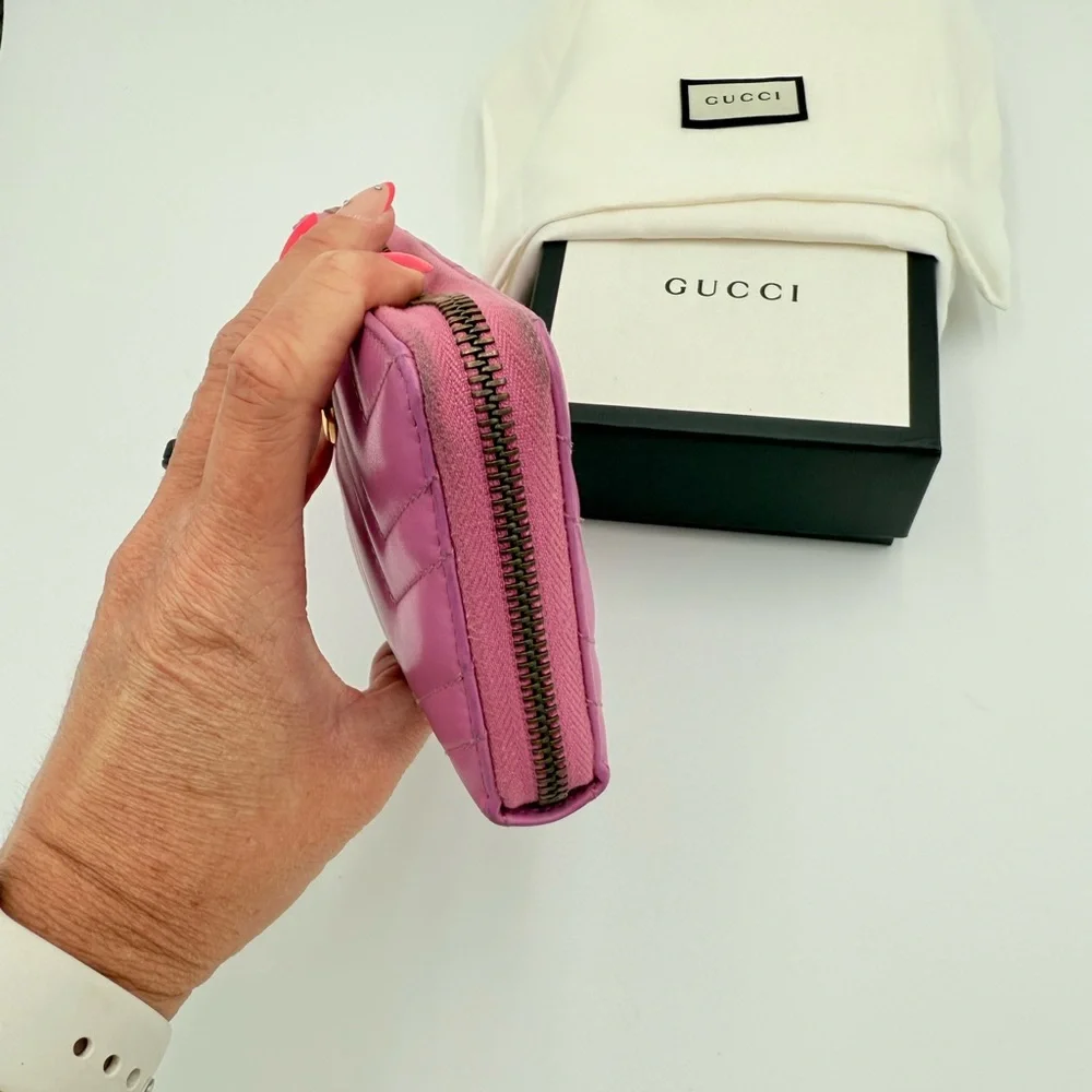 Gucci Pink Marmont Chevron Wallet with Gold Logo - Picture 2 of 10
